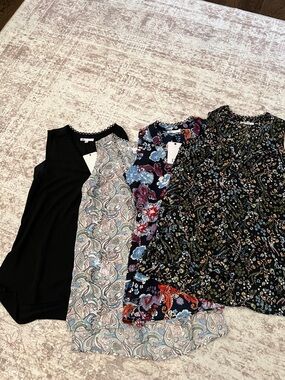 DR2 Floral & Solid Women’s Sleeveless Hi-Lo Tops, lot of 4, size S